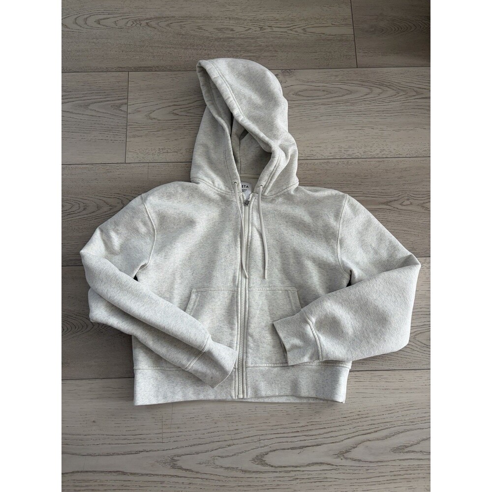 Athleta Forever Fleece Cropped Full Zip Hoodie Gray Heathered Lounge Jacket S
